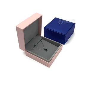High End PU Rectangle Jewelry <b>Box</b> with Velvet Lining for Necklace Storage in Pink and Blue Colors Factory Direct - Product Image 4