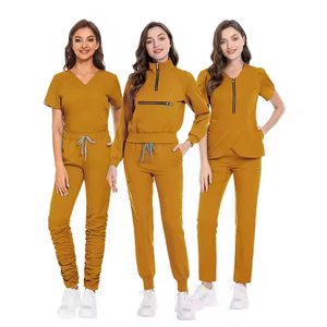 OEM Fermeture Éclair Style Unisexe Infirmière Ensemble Solide Couleurs Gommage Veste Court Jogger Pantalon <span class=keywords><strong>Nouveau</strong></span> Travail-Porter Manteau Scrubs Robe Médecins Patients - Product Image 5