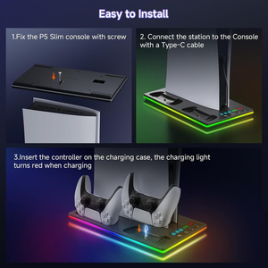 Base de Carga con Ventilador de Refrigeración RGB de Alta Calidad y Colorido para Consola <span class=keywords><strong>PS5</strong></span> / Slim / Pro, con Soporte para Dos Controles - Product Image 6