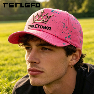 Casquette de baseball structurée à 6 panneaux avec logo personnalisé, impression jet d'encre effet éclaboussures, avec patch en caoutchouc, vente en gros, fabricant - Product Image 3