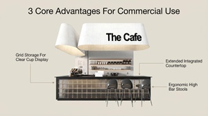 Barra de Bar Moderna para Cafetería, con Cubierta Blanca en Forma de Tambor, Panel de Vidrio, Estante Trasero, Estación para Barista, Mueble Personalizado para Cafetería - Product Image 4