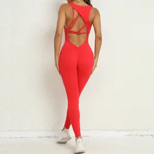Ärmellose rücken freie Sportswear Jumps uit Frauen Sexy Leggings mit hoher Taille Einteiliges Set Fitness Laufen Push Up Yoga Bodysuit Nylon