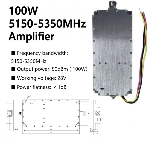 100W 5150-5350MHz Amplifier RF Power Amplifiers GAN Amplifier 50dBm 100W 5200MHz 5.2GHz 5.1-5.3GHz 100W PA Wireless Modules