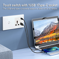 UBARO Temperli Cam Dokunmatik 1'li Duvar Anahtarı Evrensel Çoklu Priz Soketi Çift USB Şarj Portu 5V 2100mA Duvar Prizi