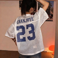 T-shirt en maille vintage surdimensionné de haute qualité en polyester 100% avec logo imprimé personnalisé Qianjiayi, streetwear, sport