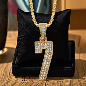 สร้อยคอจี้สแตนเลสชุบทอง/เงิน ดีไซน์<span class=keywords><strong>เลข</strong></span>นำโชค <span class=keywords><strong>7</strong></span> ประดับเพชรซิร์คอน สไตล์ฮิปฮอป สำหรับทุกเพศ ปรับแต่งได้ - Product Image 6