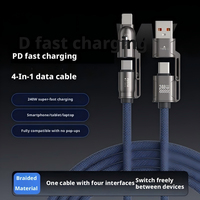 Kabel Data 4-in-1 240W Teranyam USB Type-C Paduan Seng Pengisian Cepat untuk iPhone Tablet Laptop & Komputer