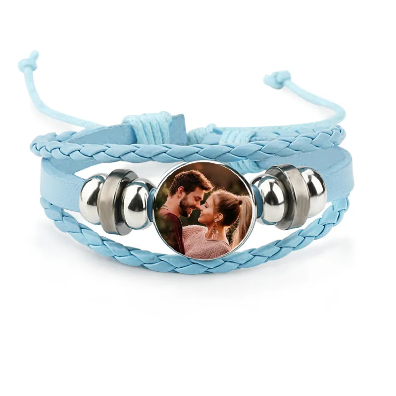 Wholesale Best Gift Cortex Couple Photo Bracelet Women Men Jewelry Photo Leather Rope Bracelet