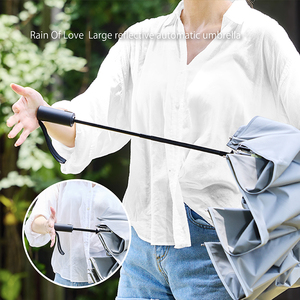 Parapluie de voyage de 25 pouces à 8 baleines, parapluie pliant entièrement automatique avec bande réfléchissante, parapluie anti-vent et anti-UV pour le soleil et la pluie - Product Image 5