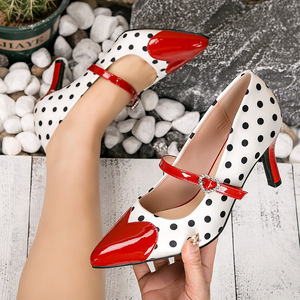 Zapatos de Vestir con Punta en Forma de Corazón y Correa Cruzada con Estampado de Lunares para Mujer, Estilo Nuevo, Bailarinas Planas para Primavera/Otoño/Invierno - Product Image 2