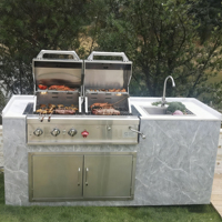 Premium Moderne Luxueux Cuisine Extérieure Intégré En Acier Inoxydable Barbecue À Charbon De Bois Multifonctionnel Villa Patio Resort Barbecue