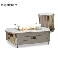 Table de feu au propane Sigarten moderne en aluminium avec dessus en pierre frittée et revêtement céramique, foyer rond à gaz pour terrasse extérieure
