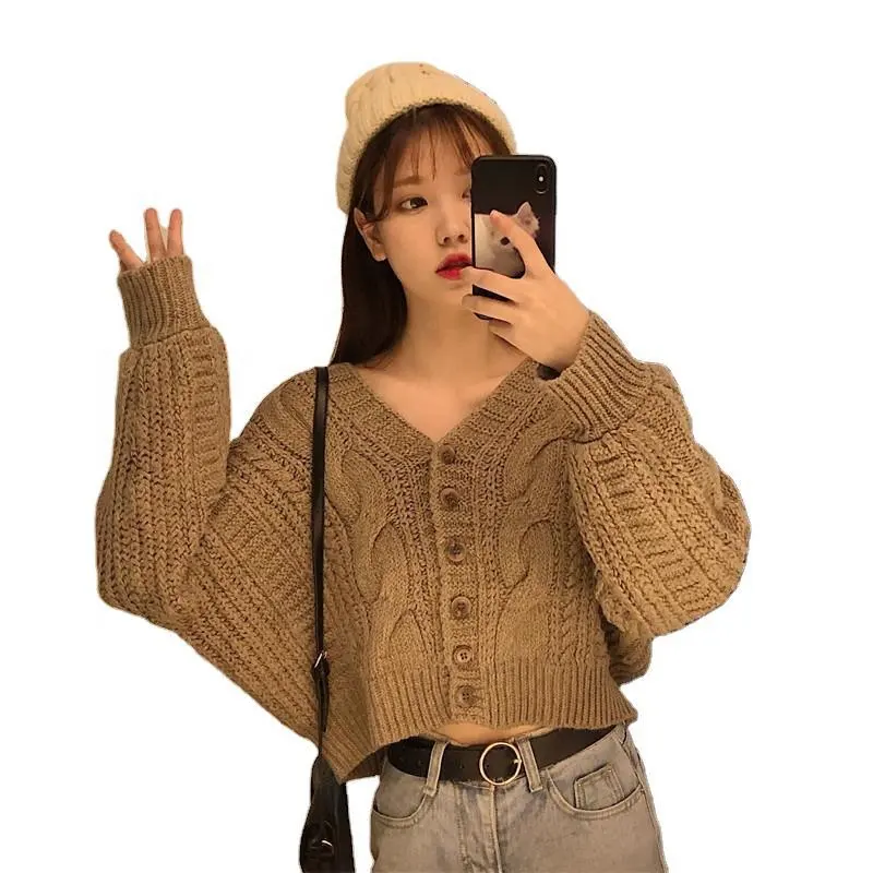 Autumn Winter Women's Linen Korean Style The Retro Solid Color oversized knit sweater