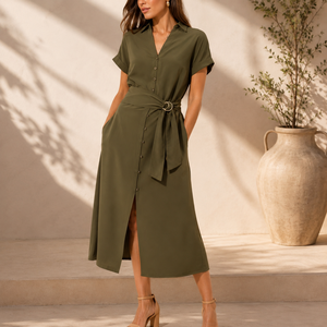Women's Knee-Length V-Neck Sleeveless A-Line Streetwear <b>Dresses</b> 100% Cotton Breathable Washable Customizable Logo Vietnam - Product Image 2
