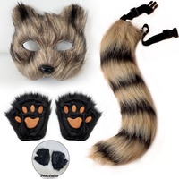Costume de cosplay moelleux : Masque de renard demi-visage avec queue de renard et pattes de therian
