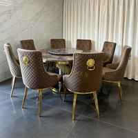 Meubles de salle à manger, table à manger en marbre brun, ensemble de 6, 8 ou 10 chaises, table ronde avec plateau tournant Lazy Susan, table à manger rotative