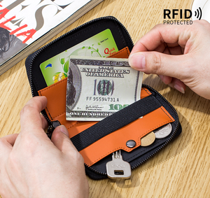 European American Retro Cowhide Men's Short <b>Wallet</b> First Layer with Zipper Closure Vertical Multi-Card Pull-Out <b>RFID</b> Card Bag - Product Image 5