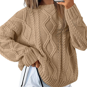Maglione da <span class=keywords><strong>donna</strong></span> 2026 basic con collo a girocollo, oversize, tinta unita, in <span class=keywords><strong>maglia</strong></span> a trecce spessa, vestibilità ampia, casual - Product Image 1
