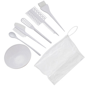 Juego de herramientas para peinar el cabello, 6 piezas, plástico blanco, para teñir y rizar, con peine, cepillo, cuchara mezcladora y raspador - Product Image 5