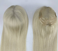 Topper pour femme en cheveux humains vierges Remy blond platine, base mono, volume complet, à clips, avec dentelle