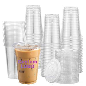Gobelets en plastique PET transparents jetables pour boissons, gobelets à café jetables, gobelets à café en plastique à emporter avec couvercle, logo personnalisé - Product Image 2