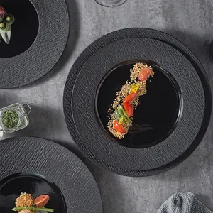 Set da cena di porcellane Vintage marocchino da 10 pollici nero resistente piatto in ceramica stampato personalizzato Sushi giapponese