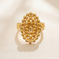 Bague en cuivre plaqué or Qatari Omanais, ovale, motif tournesol sculpté, avec grappe de perles de melon et halo, Bijoux pour femme, Cadeau
