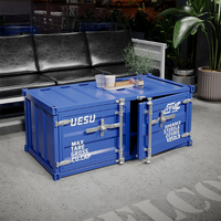 Table basse de style industriel avec rangement et structure en fer, design vintage pour salon, usage domestique et commercial