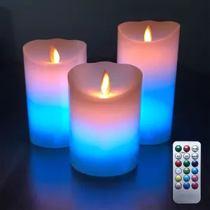 Flameless Led Candles With Moving Flame Safety Electronic Candle 3pcs Set RGB Light