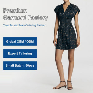 Vestido Mini con Estampado Ditsy, Cuello en V, Mangas Cortas, Ajustado, Vestidos <span class=keywords><strong>de</strong></span> Noche para Mujer, Fabricación por Contrato - Product Image 1
