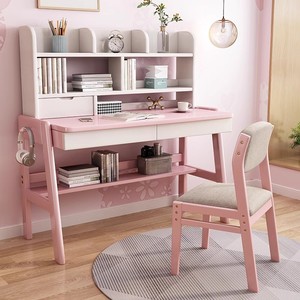 Escritorio doble de madera maciza, mesa larga para estudiantes de primaria y secundaria, escritorio de escritura en casa, sillas cómodas, uso en dormitorio para niños y niñas - Product Image 1