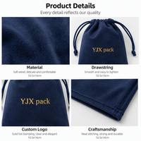 Pochette personnalisée en velours bleu marine avec cordon de serrage 10,5x14cm, sac cadeau pour bijoux, sac en velours avec logo en feuille d'or, approvisionnement en gros OEM