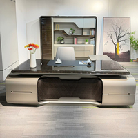 Bureau de direction moderne en forme de L, avec éclairage LED, en bois de luxe, pour espace de bureau de PDG ou de directeur