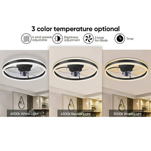 Quạt trần hiện đại 20 inch kiểu thấp tích hợp đèn, lắp âm trần, thích hợp cho phòng ngủ, phòng trẻ em và phòng khách - Product Image 6