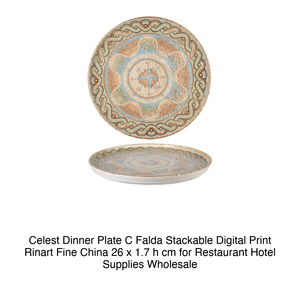 Celest Flat <b>Plate</b> with Rim Ø 26 cm H 1.7 cm Stackable Fine China Digital Print Rinart - Product Image 2