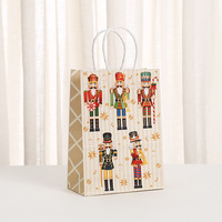Sac de shopping en papier kraft de Noël, sac d'emballage, sac à main imprimé avec clip en noyer, sac cadeau pour fête de Noël