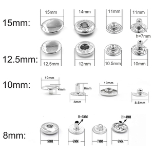 8/10/12. Nút chụp 5/15mm + công cụ cài đặt nút Snaps bạc/đồng/Đen/Vàng đinh tán bằng da quần áo khóa kim loại - Product Image 2