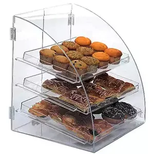 Estojo acrílico transparente de três camadas, caixa acrílica de visão de pastelaria, armário, biscoitos, padaria, cupcake, com bandeja