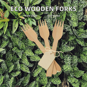 Fourchette jetable en bois de bouleau biodégradable 165 mm – Couverts en bois écologiques de qualité alimentaire pour les fêtes - Product Image 2