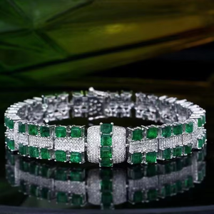 Ensemble de bracelets SGARIT en or massif 18 carats avec émeraudes naturelles de 5,14 carats, diamants et saphirs blancs, bijoux raffinés pour femmes et hommes - Product Image 1