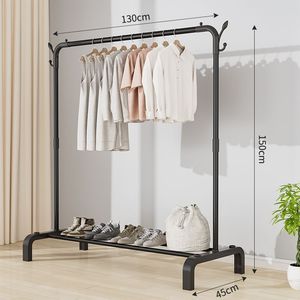 Floor Standing Clothes Rack 110cm Width Double Bar Drying Rack For Bedroom Balcony Storage Shelf With Hooks - Product Image 4