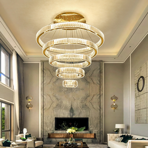 יוקרה טבעות מעגל מודרני יוקרתי טבעות עגולות תקרה גבוהה גרם מדרגות נברשת נירוסטה תלייה - Product Image 3