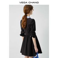 VEGA CHANG Robe à bulles de Bohème à encolure patchwork et base noire de style cool