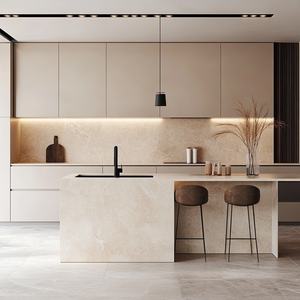 Tủ bếp hiện đại đương đại hệ thống mở/đóng tự động bằng cảm ứng bao gồm phụ kiện ray trượt ngăn kéo chất liệu MDF phủ inox cho gia đình - Product Image 3