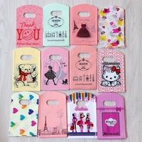 Sachets cadeaux en plastique 9x15 cm pour boucles d'oreilles, clous d'oreilles, bagues, montres, petits bijoux, motif dessin animé mignon, vente en gros, lot de 50