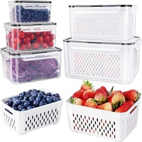 Grote lekvrije fruit- en voedselbewaarcontainers, verwijderbare vergiet, vaatwasser- en magnetronbestendig, voor fruit en groenten, geschikt voor koelkast en vriezer