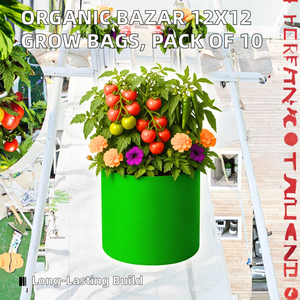 ORGANIC <span class=keywords><strong>BAZAR</strong></span> Sacs de culture durables 12x12 pour terrasses et jardins, Qualité supérieure 260 GSM, Verts, pour plantes d'intérieur et d'extérieur (Lot de 10) - Product Image 2