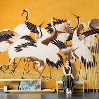 Wasserdichte Maßgefertigte Moderne Minimalistische Chinesische Tier-Gruidae-Tapete Wohnzimmer Schlafzimmer Wanddekoration Kranich-Wandbild