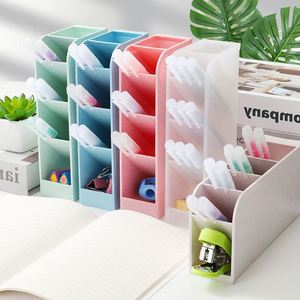 กล่องเก็บของแบบ 6 สี 5 ช่อง สำหรับจัดระเบียบอุปกรณ์สำนักงานบนโต๊ะทำงาน ทำจากพลาสติกอย่างง่าย - Product Image 2