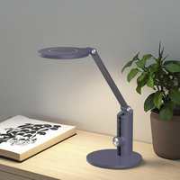 Lampe de bureau LED en aluminium avec abat-jour rond simple, éclairage latéral flexible contemporain, intensité variable en continu, alimentation électrique CC